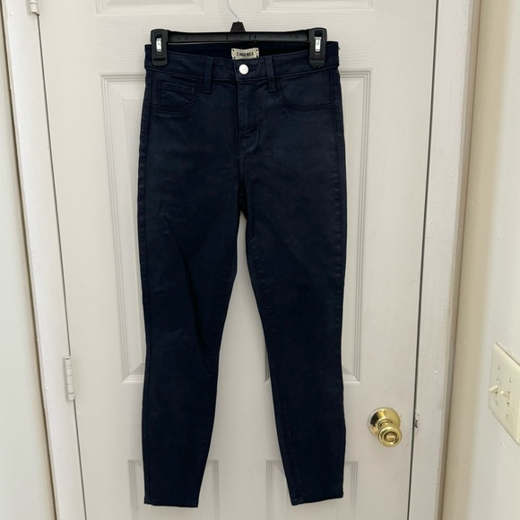 L’Agence Coated Skinny Jeans Navy Blue Size 26 Textured Sheen - Picture 1 of 7